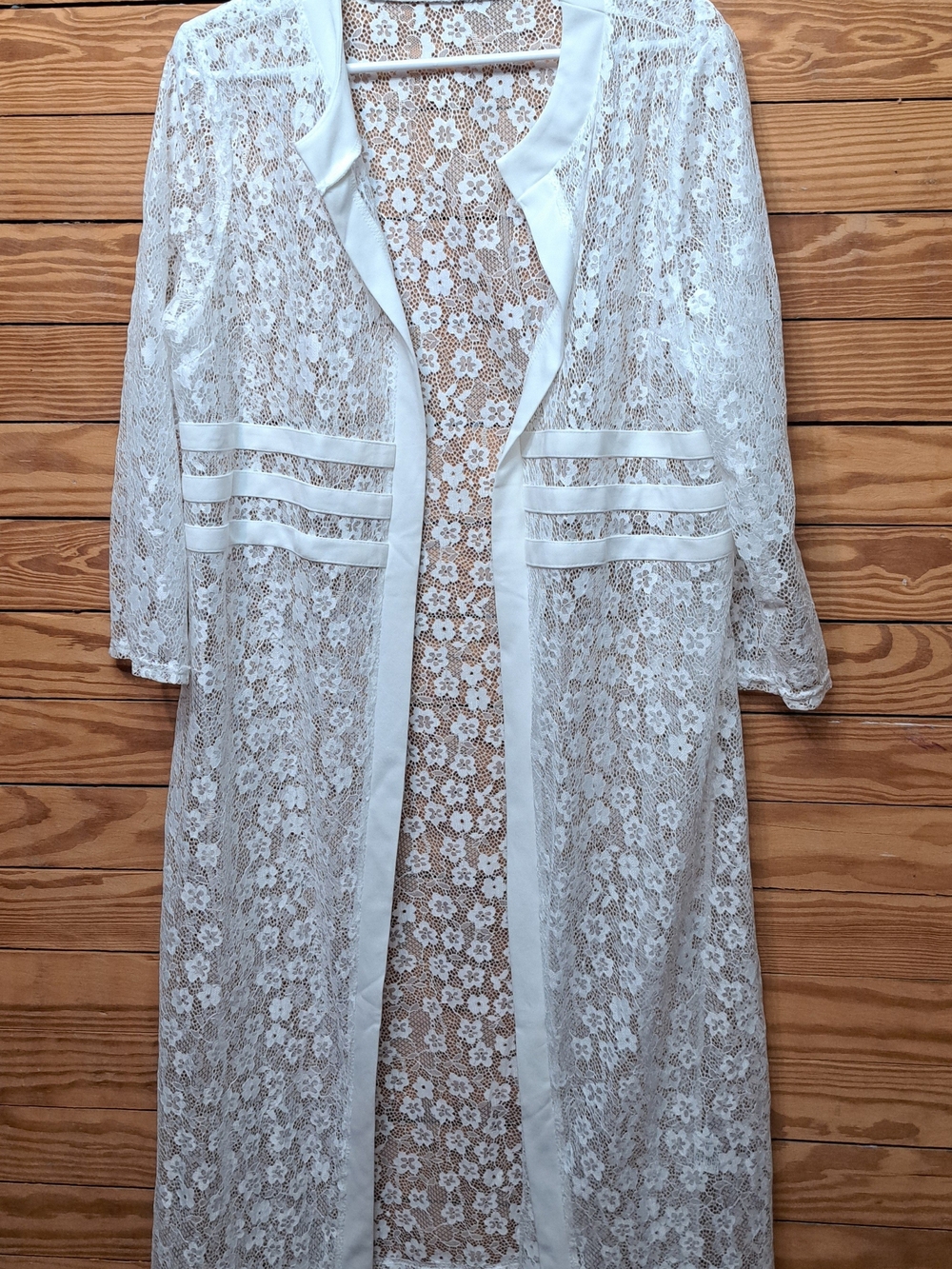 White Floral Lace Open Front Duster Cardigan Coverup 2XL Boho Beachy Femine